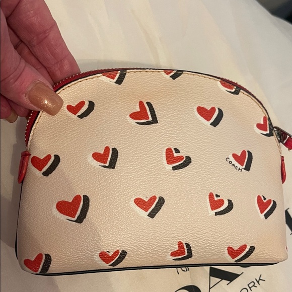 Coach Heart Pattern Cosmetic Bag - Cream and Red - Picture 4 of 5